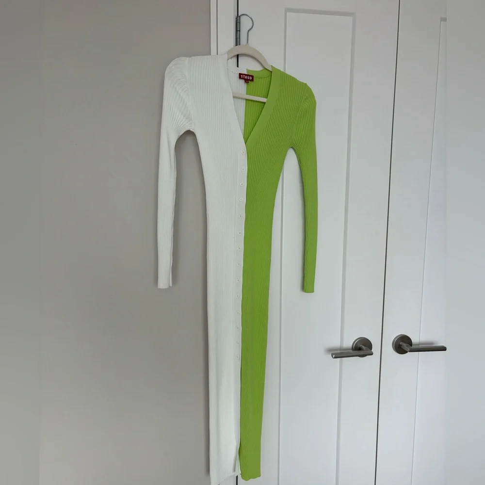 Staud Shoko Sweater Dress - Green/White - Picture 3 of 4